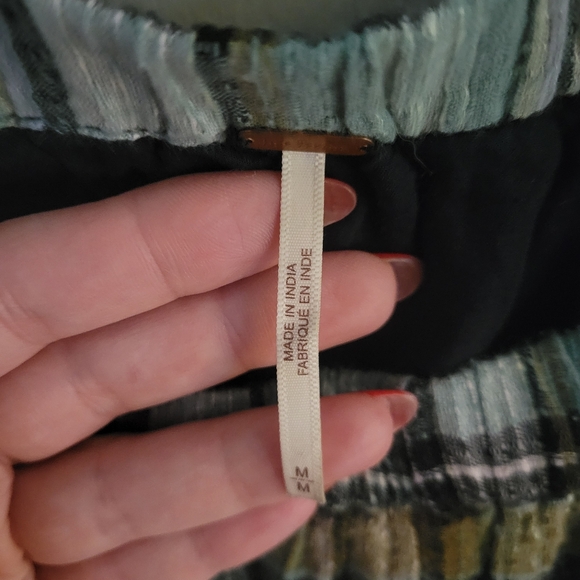 Free People Teagan Plaid Puff Sleeve Top in Teal Combo size Medium - Picture 5 of 8